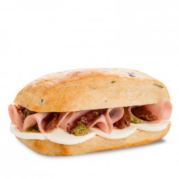 Olivová ciabatta se šunkou 93% a mozzarellou