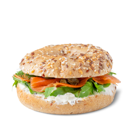 Celozrnný bagel s uzeným lososem